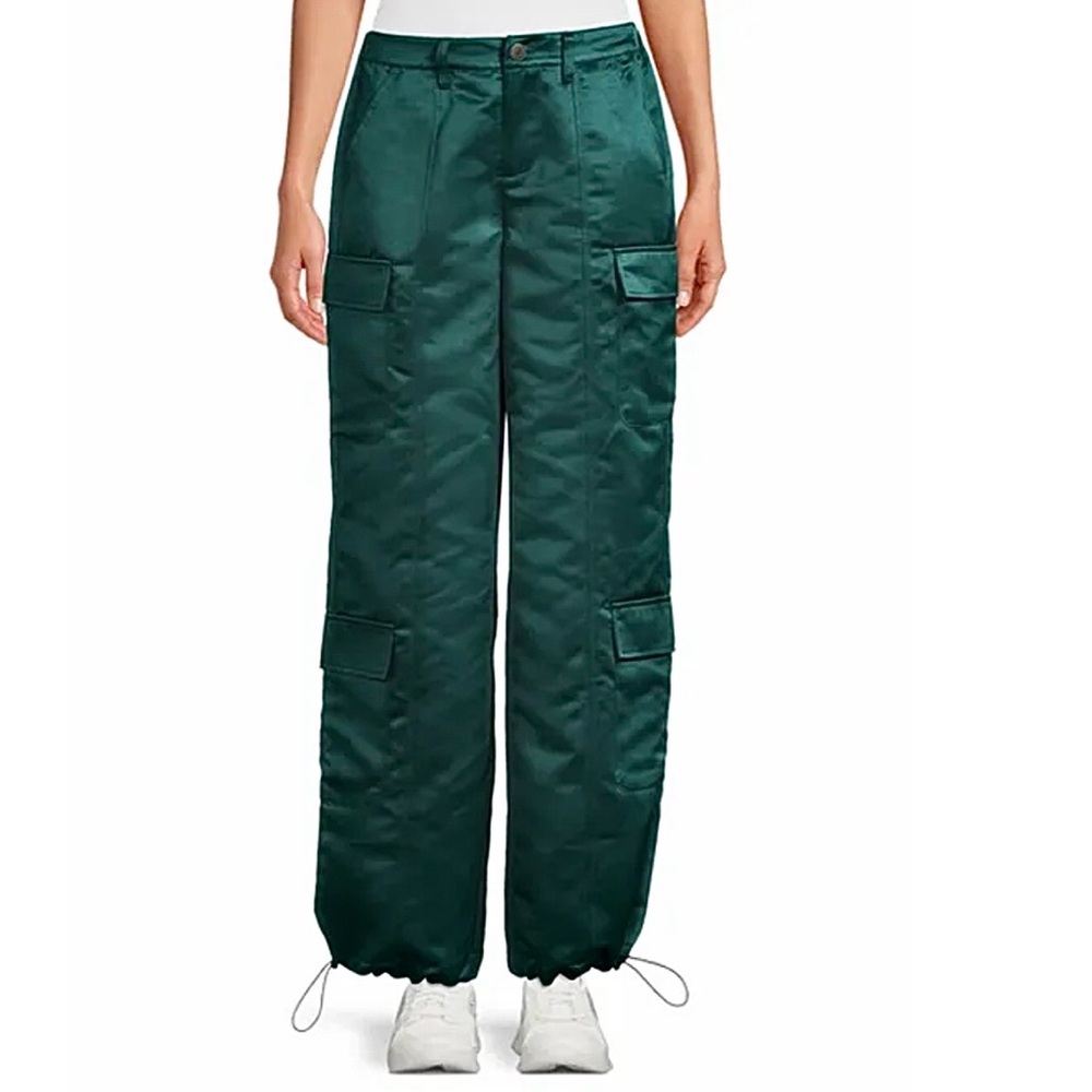 Madden NYC Satin Emerald Green Cargo Pants